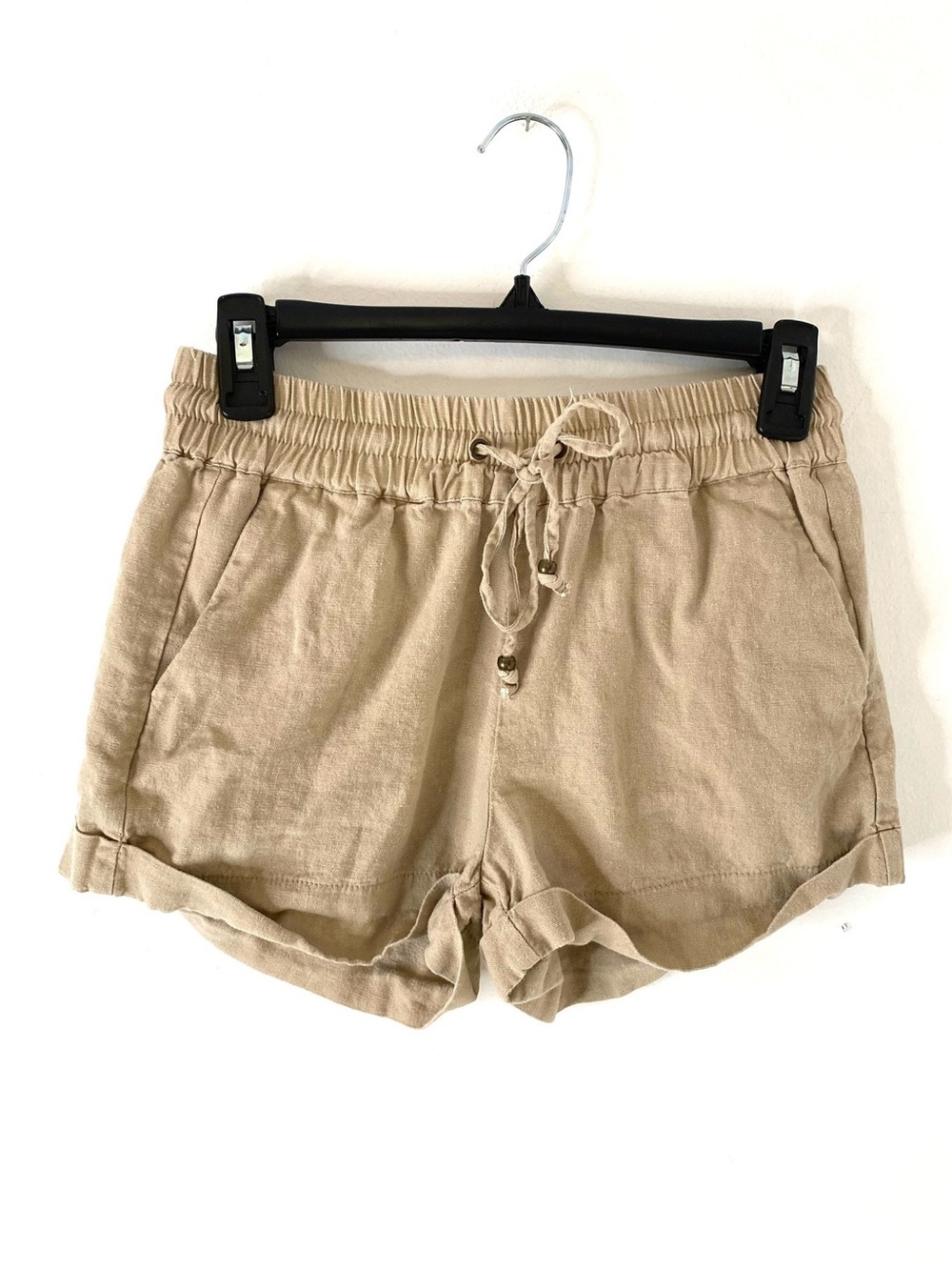 Love Tree Tan Linen Blend Drawstring Pull On Shorts Cuffed Beach Casual